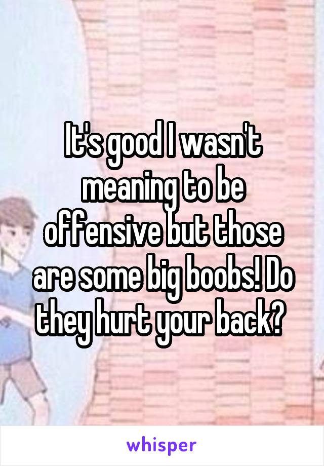 It's good I wasn't meaning to be offensive but those are some big boobs! Do they hurt your back? 