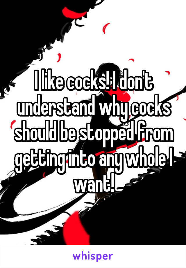 I like cocks! I don't understand why cocks should be stopped from getting into any whole I want!