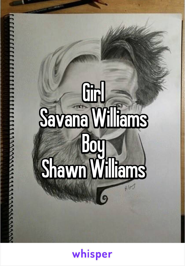 Girl
Savana Williams
Boy
Shawn Williams