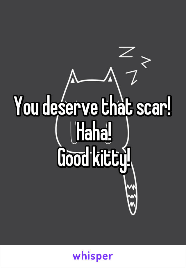 You deserve that scar! 
Haha!
Good kitty!