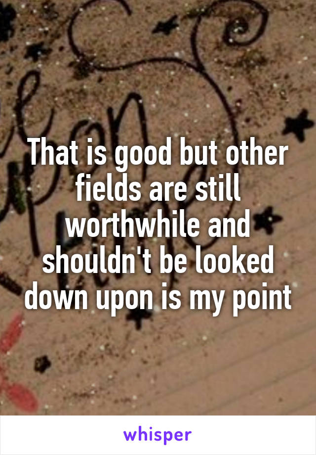 That is good but other fields are still worthwhile and shouldn't be looked down upon is my point