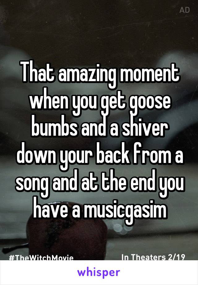 That amazing moment when you get goose bumbs and a shiver down your back from a song and at the end you have a musicgasim