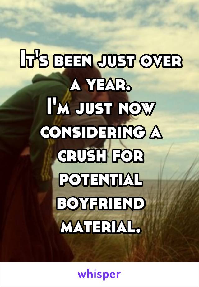 It's been just over a year.
I'm just now considering a crush for potential boyfriend material.