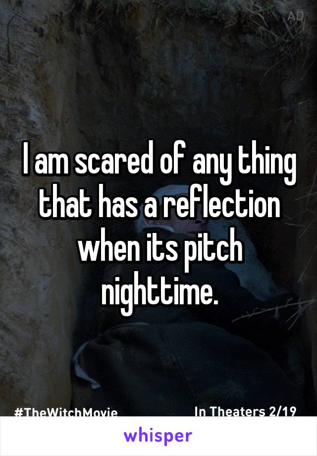 I am scared of any thing that has a reflection when its pitch nighttime.