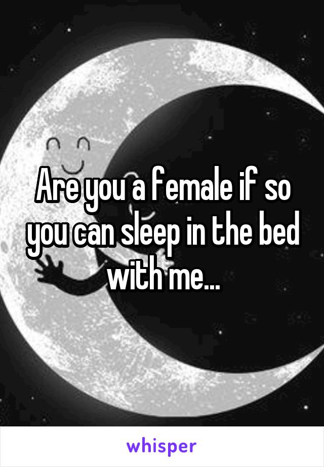 Are you a female if so you can sleep in the bed with me...