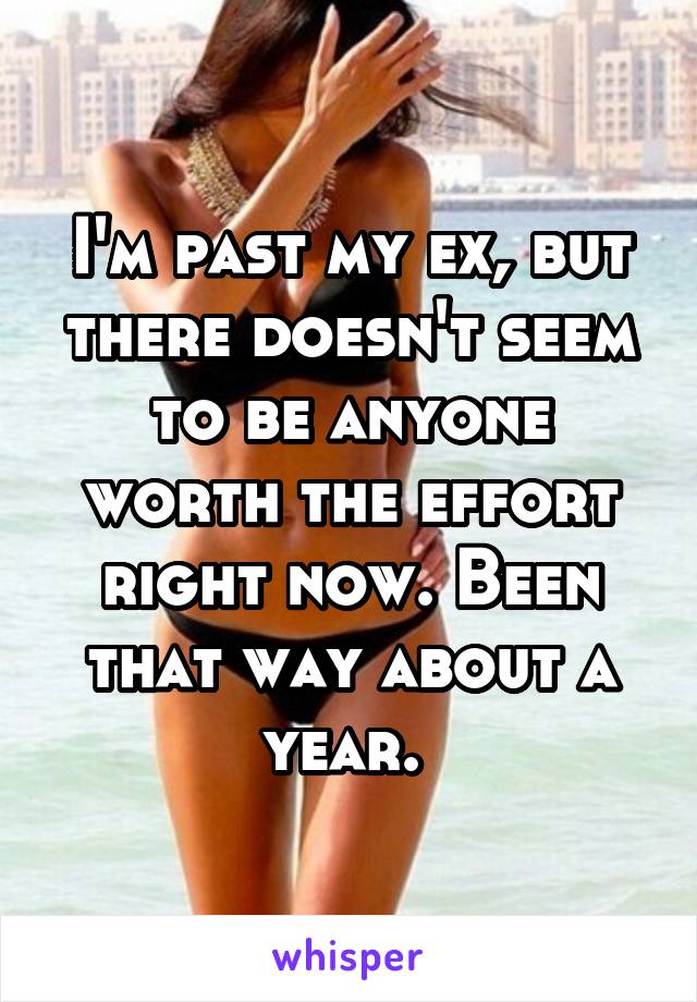 I'm past my ex, but there doesn't seem to be anyone worth the effort right now. Been that way about a year. 