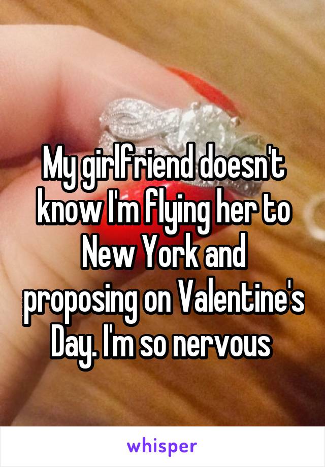 
My girlfriend doesn't know I'm flying her to New York and proposing on Valentine's Day. I'm so nervous 