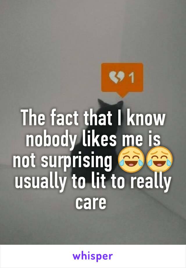 The fact that I know nobody likes me is not surprising 😂😂 usually to lit to really care 