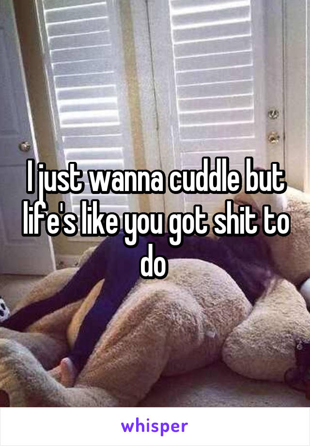 I just wanna cuddle but life's like you got shit to do 