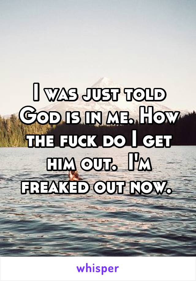 I was just told God is in me. How the fuck do I get him out.  I'm freaked out now. 