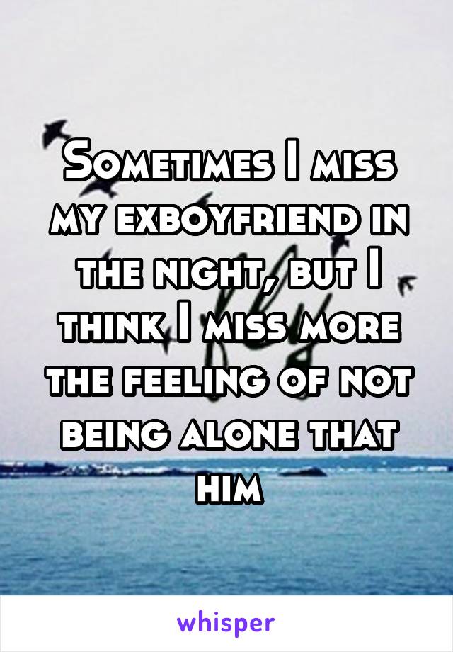 Sometimes I miss my exboyfriend in the night, but I think I miss more the feeling of not being alone that him
