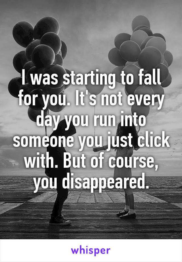 I was starting to fall for you. It's not every day you run into someone you just click with. But of course, you disappeared.