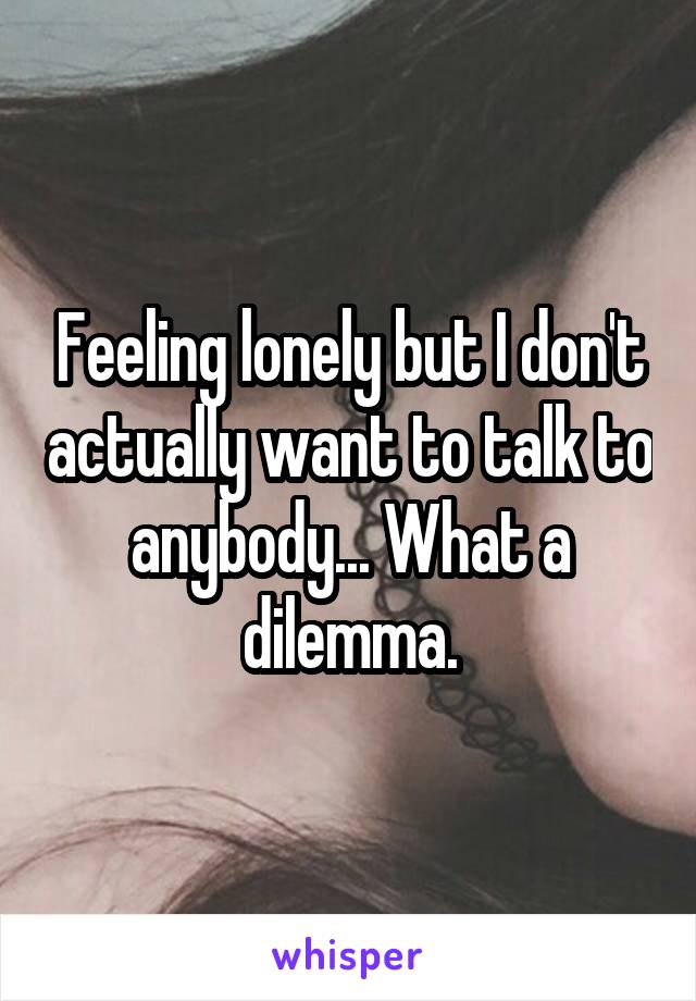 Feeling lonely but I don't actually want to talk to anybody... What a dilemma.