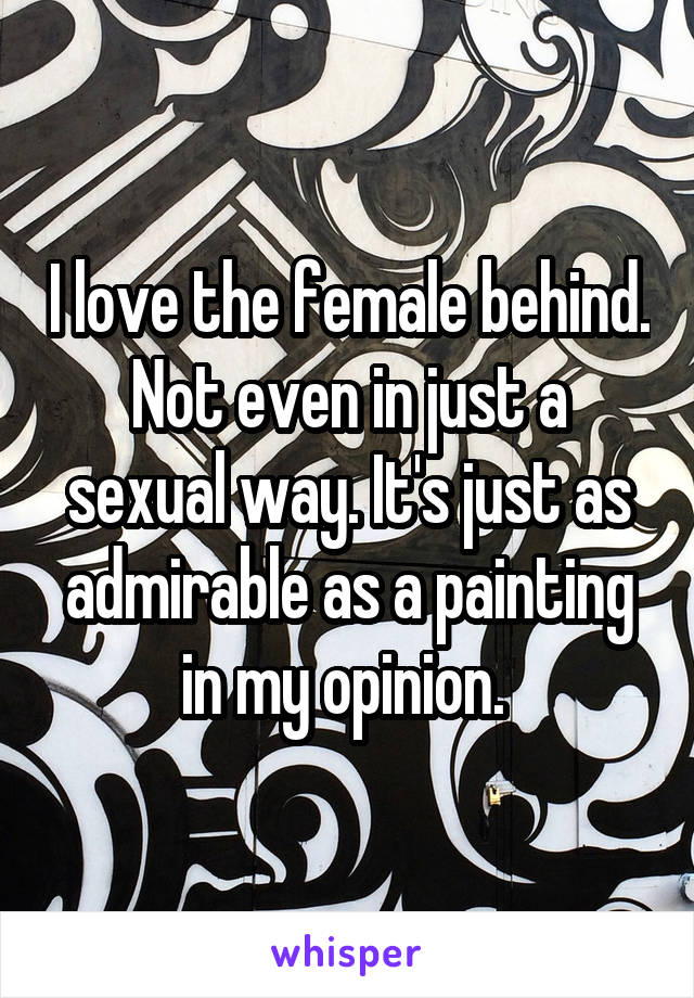 I love the female behind. Not even in just a sexual way. It's just as admirable as a painting in my opinion. 