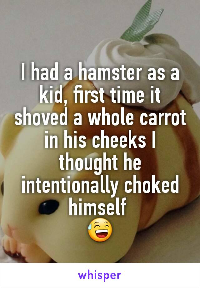 I had a hamster as a kid, first time it shoved a whole carrot in his cheeks I thought he intentionally choked himself 
😅