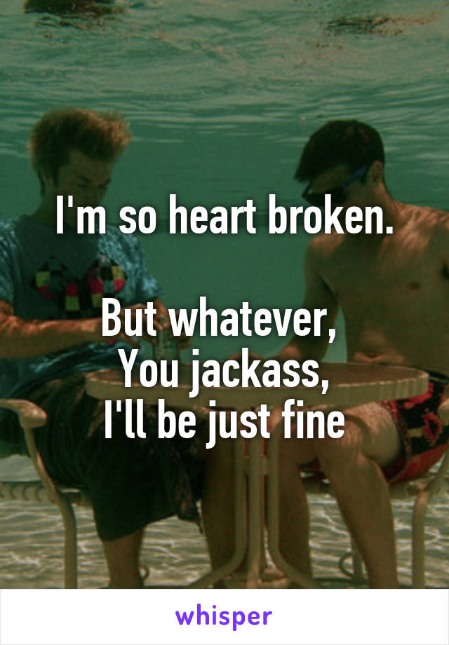 I'm so heart broken.

But whatever, 
You jackass,
I'll be just fine