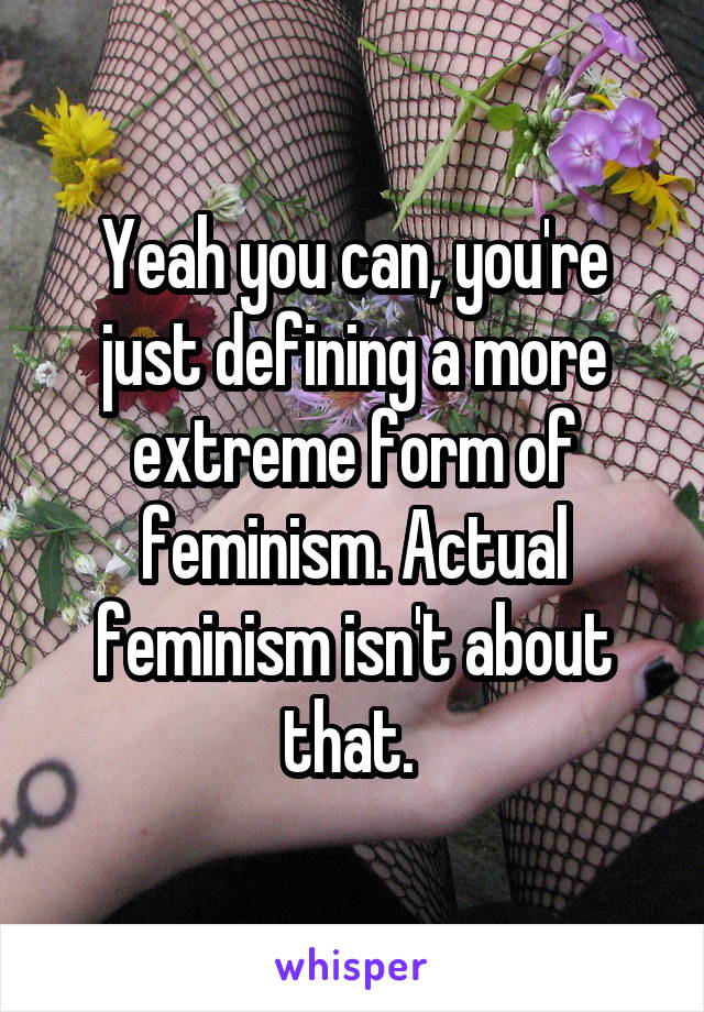 Yeah you can, you're just defining a more extreme form of feminism. Actual feminism isn't about that. 