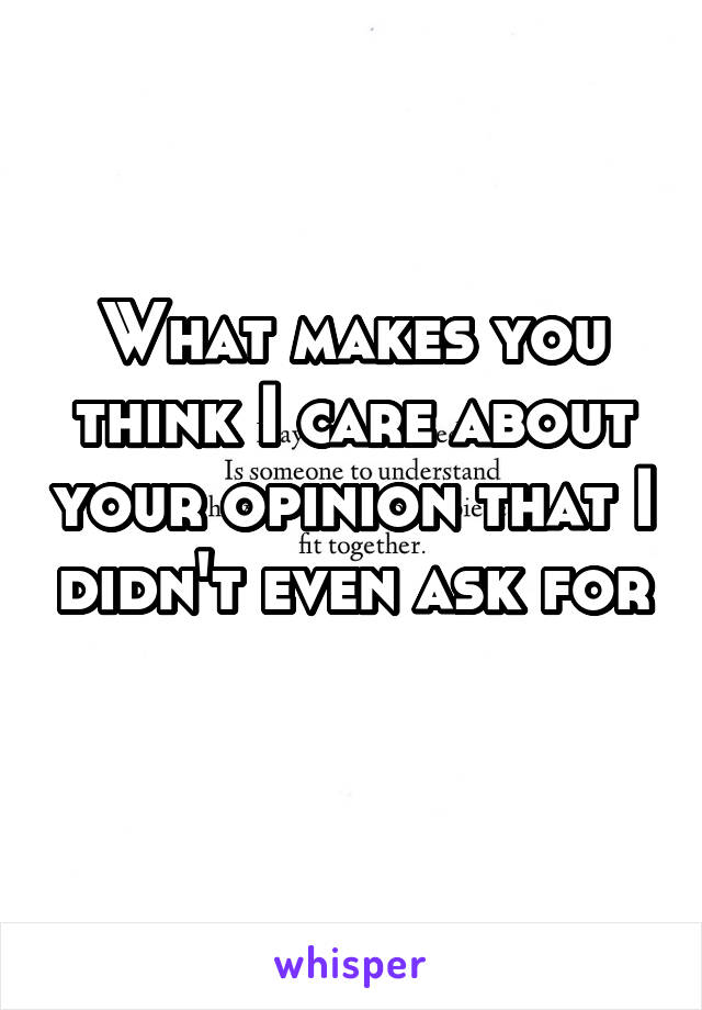 What makes you think I care about your opinion that I didn't even ask for 
