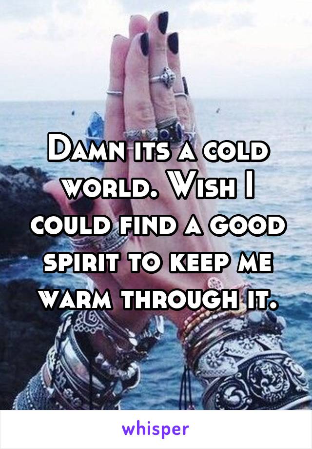 Damn its a cold world. Wish I could find a good spirit to keep me warm through it.