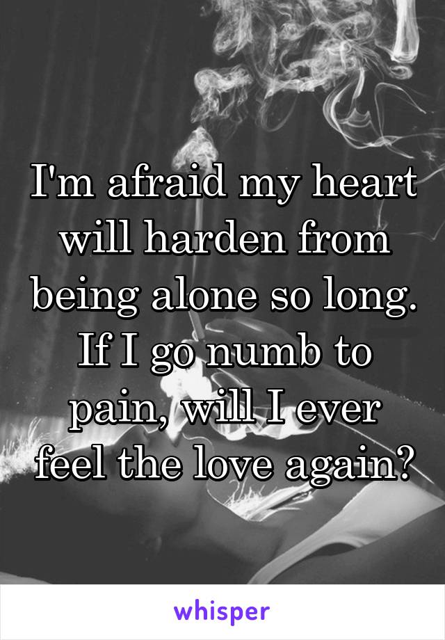 I'm afraid my heart will harden from being alone so long. If I go numb to pain, will I ever feel the love again?