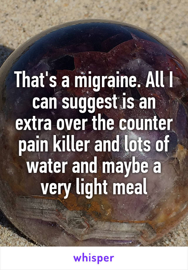 That's a migraine. All I can suggest is an extra over the counter pain killer and lots of water and maybe a very light meal