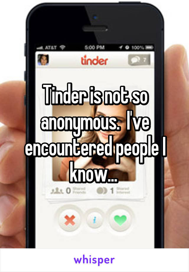 Tinder is not so anonymous.  I've encountered people I know... 