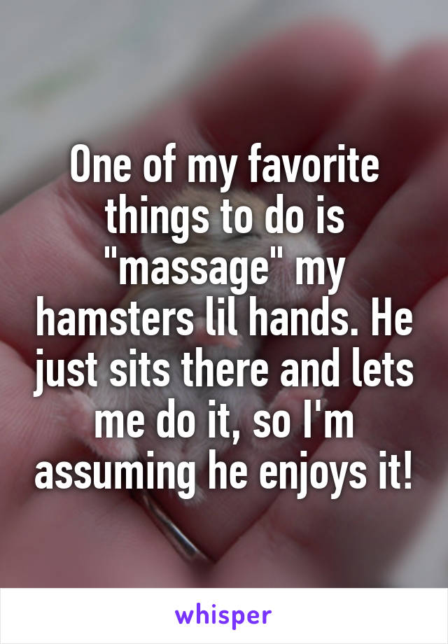 One of my favorite things to do is "massage" my hamsters lil hands. He just sits there and lets me do it, so I'm assuming he enjoys it!