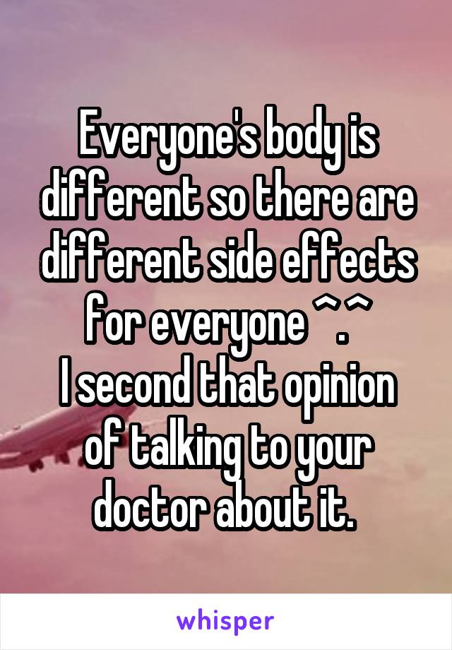 Everyone's body is different so there are different side effects for everyone ^.^
I second that opinion of talking to your doctor about it. 