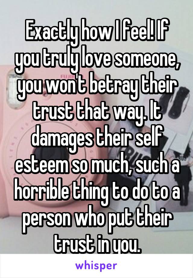 Exactly how I feel! If you truly love someone, you won't betray their trust that way. It damages their self esteem so much, such a horrible thing to do to a person who put their trust in you.