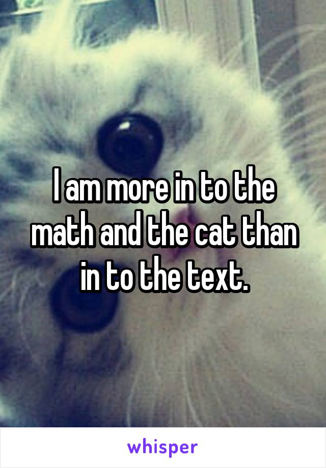 I am more in to the math and the cat than in to the text.