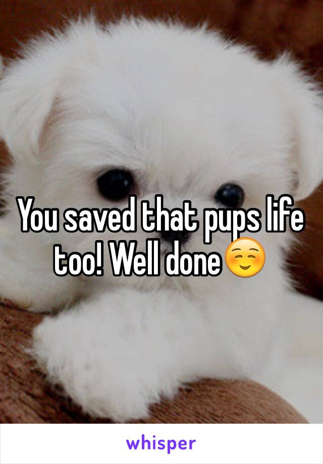 You saved that pups life too! Well done☺️