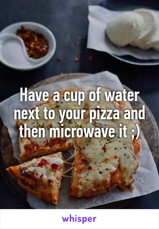 Have a cup of water next to your pizza and then microwave it ;)