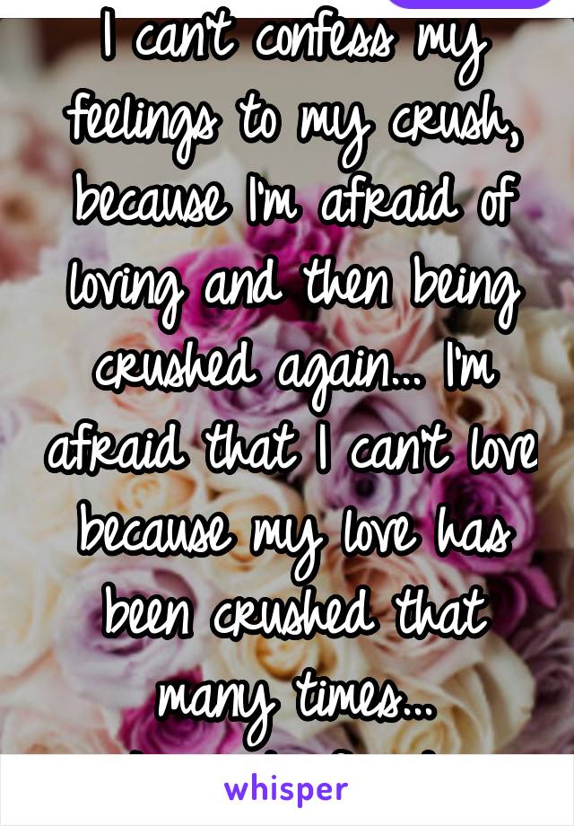 I can't confess my feelings to my crush, because I'm afraid of loving and then being crushed again... I'm afraid that I can't love because my love has been crushed that many times...
I'm just afraid..