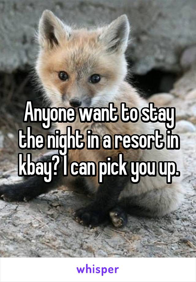 Anyone want to stay the night in a resort in kbay? I can pick you up.
