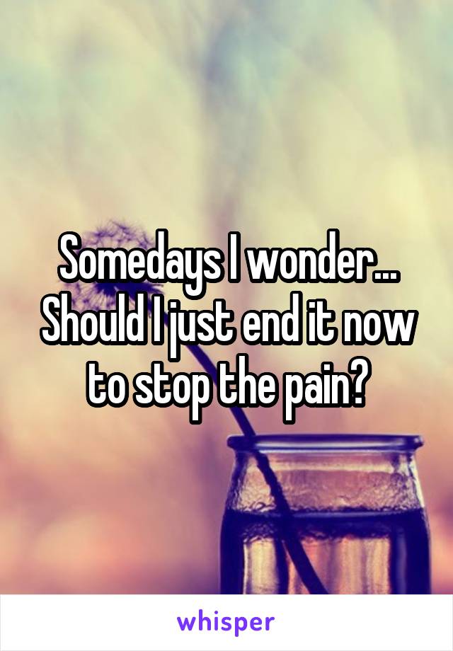 Somedays I wonder... Should I just end it now to stop the pain?
