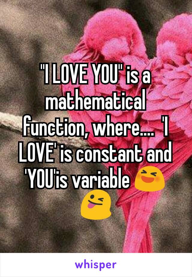 "I LOVE YOU" is a mathematical function, where....  'I LOVE' is constant and 'YOU'is variable 😆😜