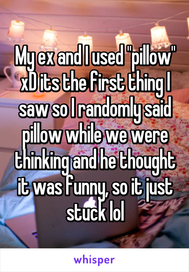 My ex and I used "pillow" xD its the first thing I saw so I randomly said pillow while we were thinking and he thought it was funny, so it just stuck lol
