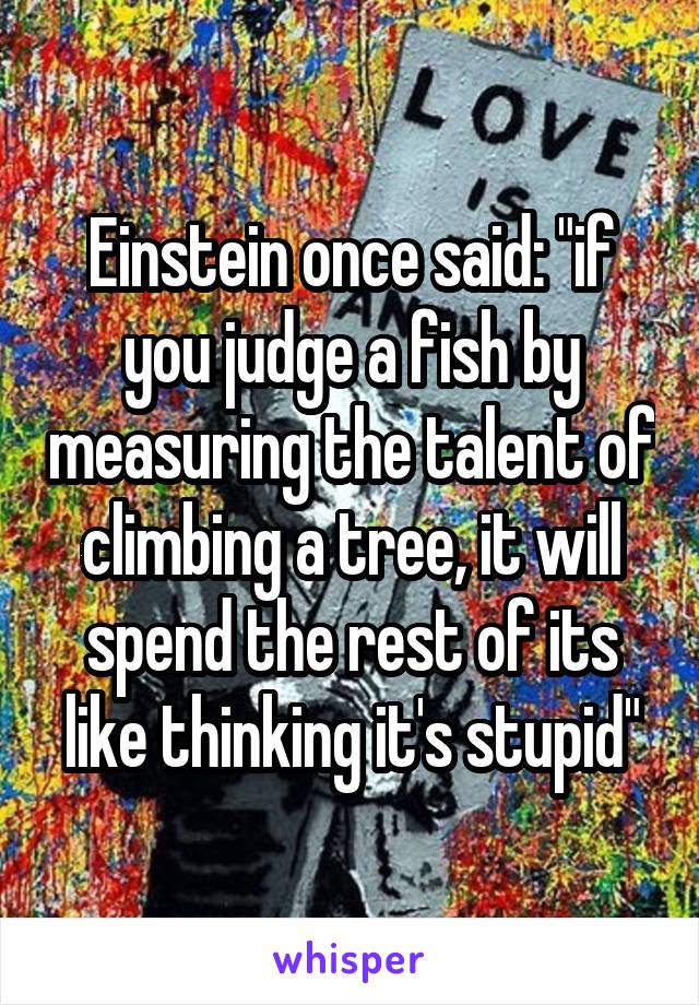 Einstein once said: "if you judge a fish by measuring the talent of climbing a tree, it will spend the rest of its like thinking it's stupid"
