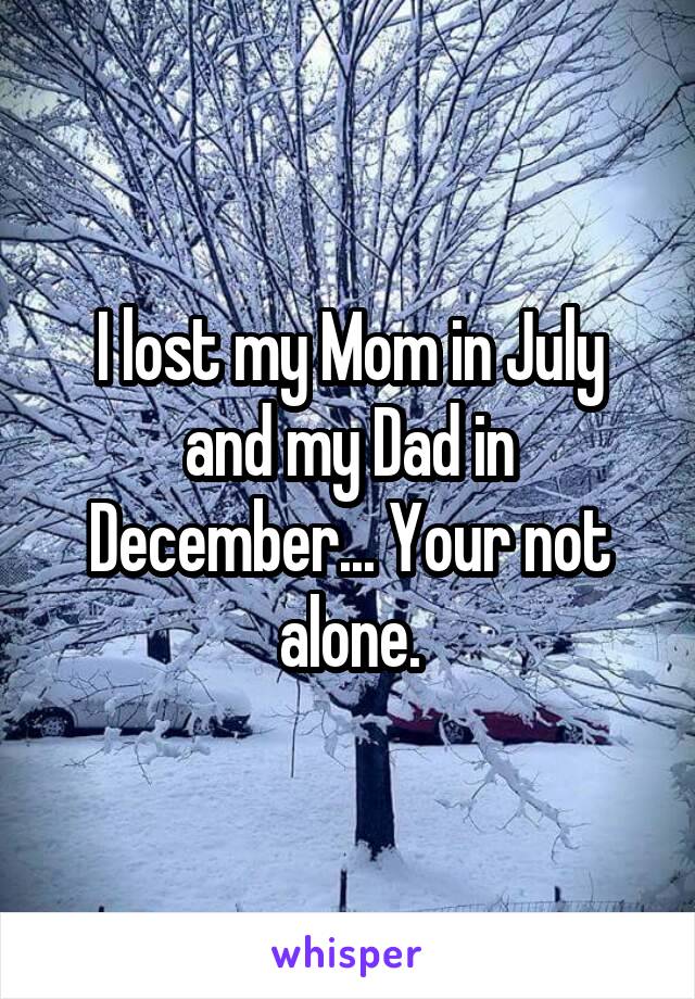 I lost my Mom in July and my Dad in December... Your not alone.