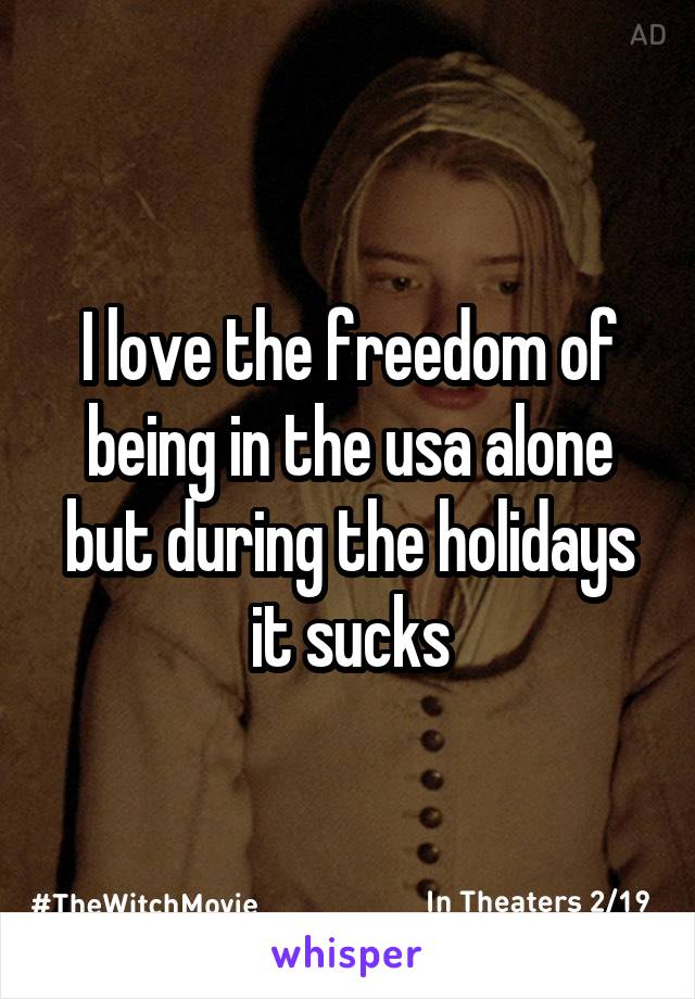 I love the freedom of being in the usa alone but during the holidays it sucks