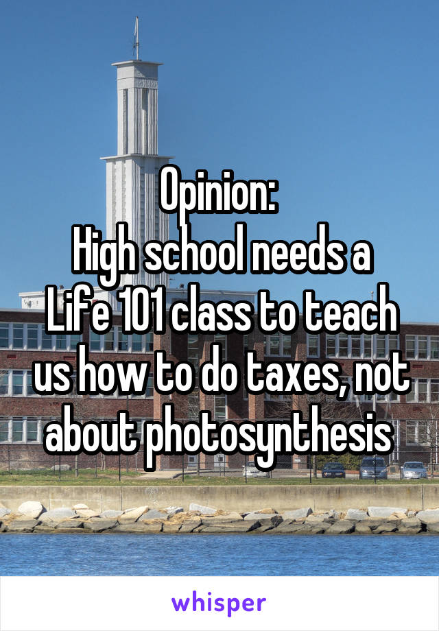 Opinion: 
High school needs a Life 101 class to teach us how to do taxes, not about photosynthesis 
