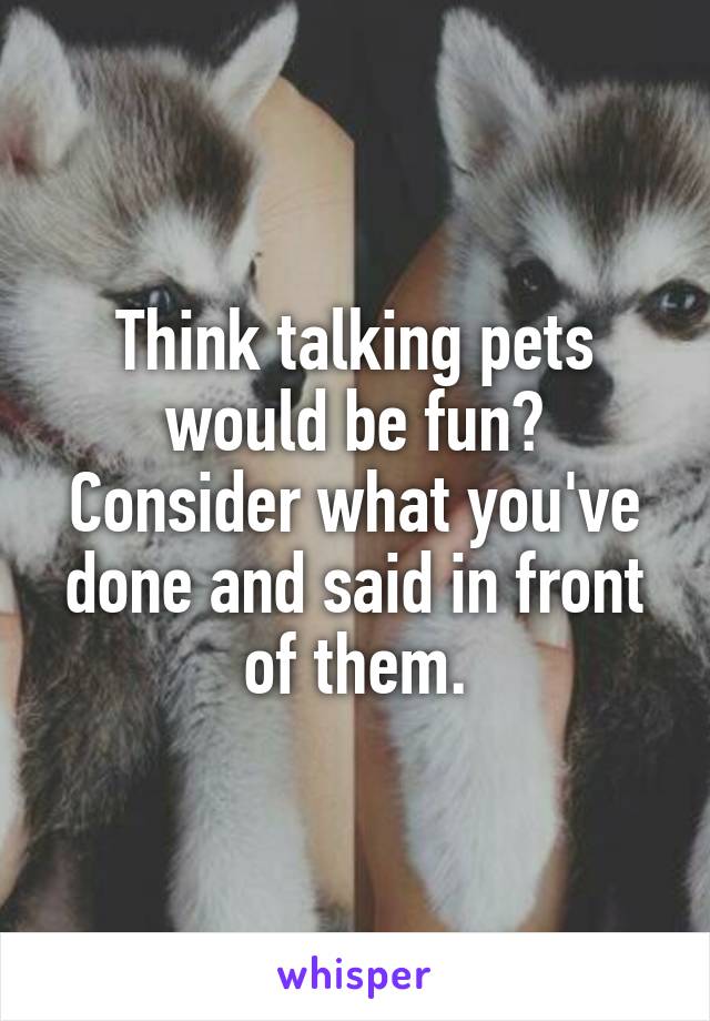 Think talking pets would be fun?
Consider what you've done and said in front of them.