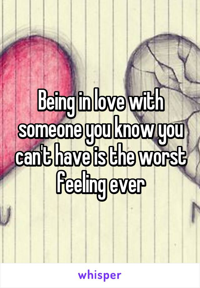 Being in love with someone you know you can't have is the worst feeling ever