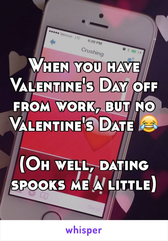 When you have Valentine's Day off from work, but no Valentine's Date 😂

(Oh well, dating spooks me a little)