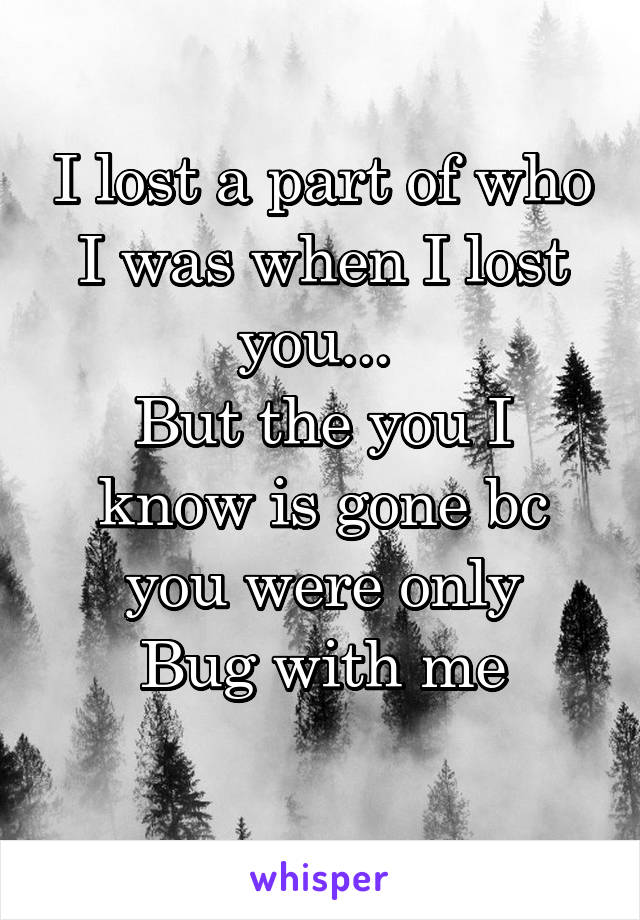 I lost a part of who I was when I lost you... 
But the you I know is gone bc you were only
Bug with me
