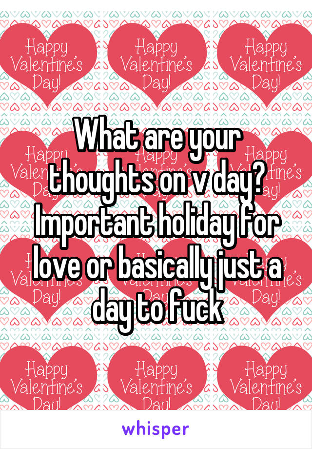 What are your thoughts on v day? Important holiday for love or basically just a day to fuck