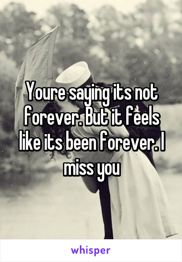 Youre saying its not forever. But it feels like its been forever. I miss you
