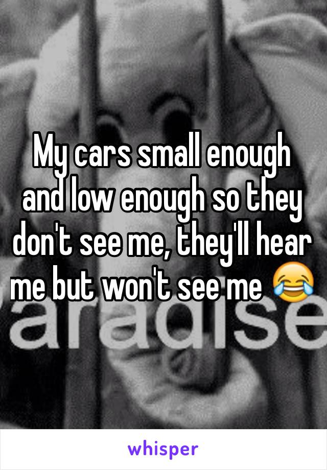 My cars small enough and low enough so they don't see me, they'll hear me but won't see me 😂