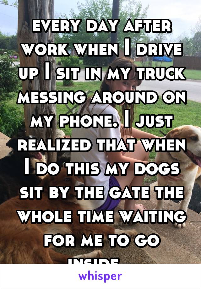 every day after work when I drive up I sit in my truck messing around on my phone. I just realized that when I do this my dogs sit by the gate the whole time waiting for me to go inside...