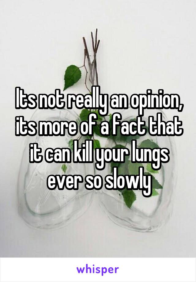 Its not really an opinion, its more of a fact that it can kill your lungs ever so slowly